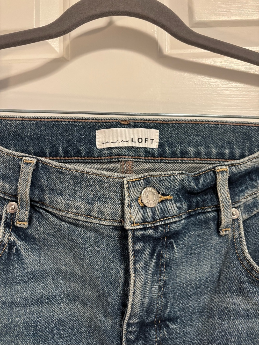 LOFT Frayed High Rise Wide Leg Jeans - Picture 3 of 4